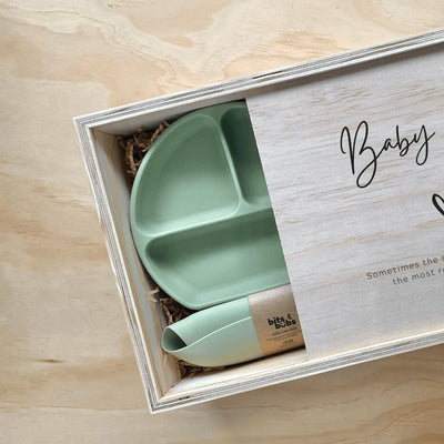 Khaki Feeding Set with Custom Keepsake Box - Bits and Bubs