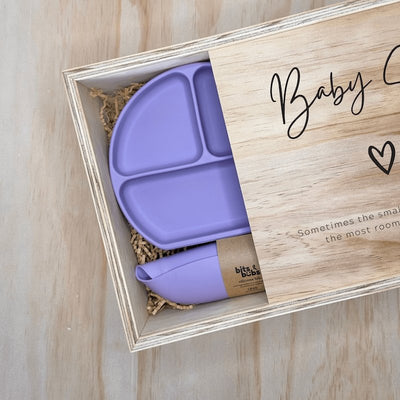 Personalised Keepsake Box with Purple Feeding Set - My Little Makers