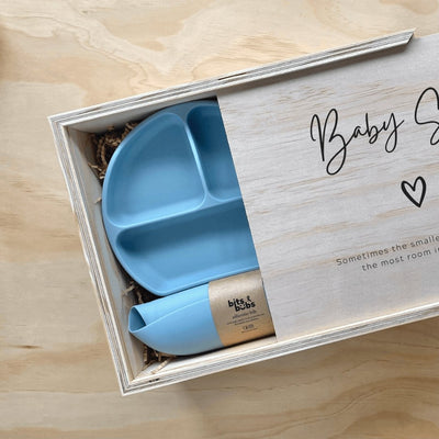 Sky Blue Feeding Set with Custom Keepsake Box - Bits and Bubs